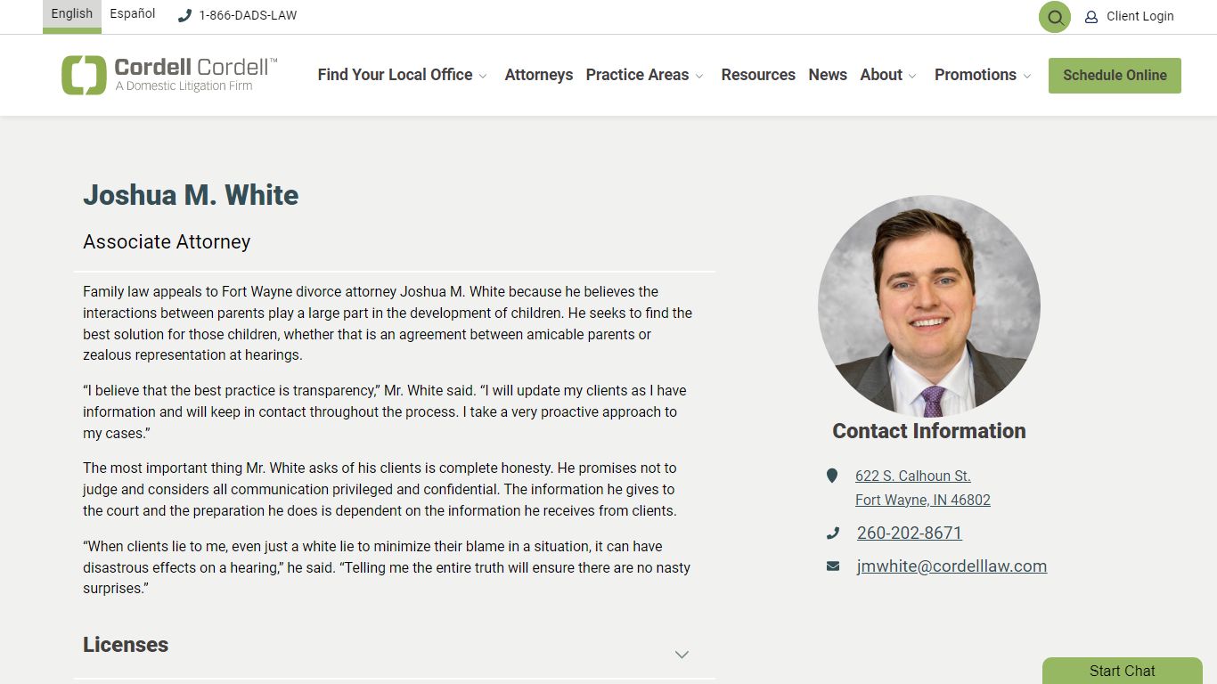 Joshua M. White - A Fort Wayne Divorce Attorney